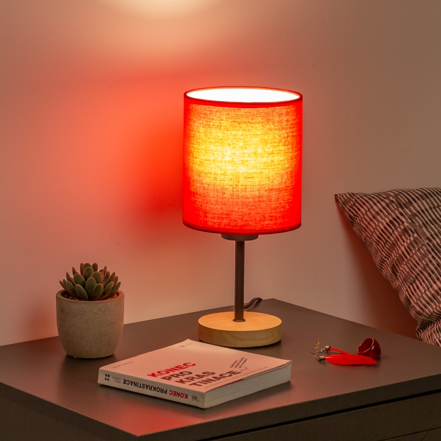 Brilagi - Lampe de table NUBILA WOOD 1xE27/25W/230V chêne/rouge