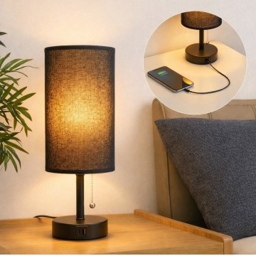Brilagi - Lampe de table TABLON avec port USB 1x E27/25W/230V, noire
