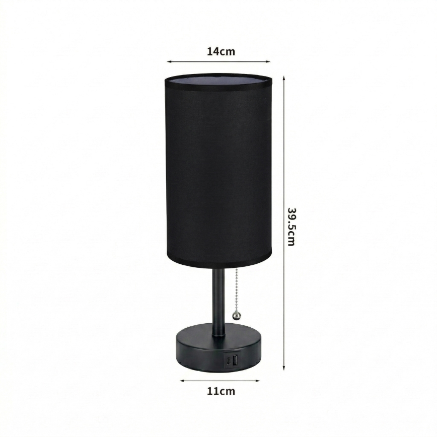 Brilagi - Lampe de table TABLON avec port USB 1x E27/25W/230V, noire
