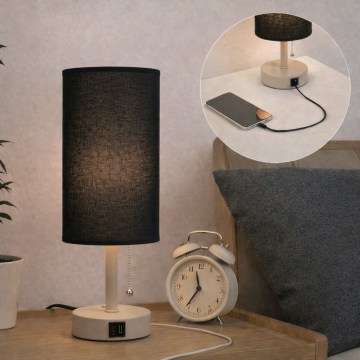 Brilagi - Lampe de table TABLON avec port USB 1xE27/25W/230V beige/noir