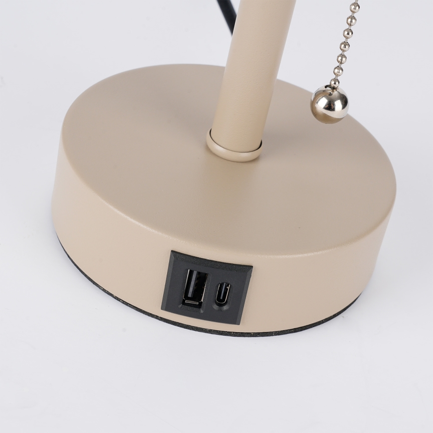 Brilagi - Lampe de table TABLON avec port USB 1xE27/25W/230V beige/noir
