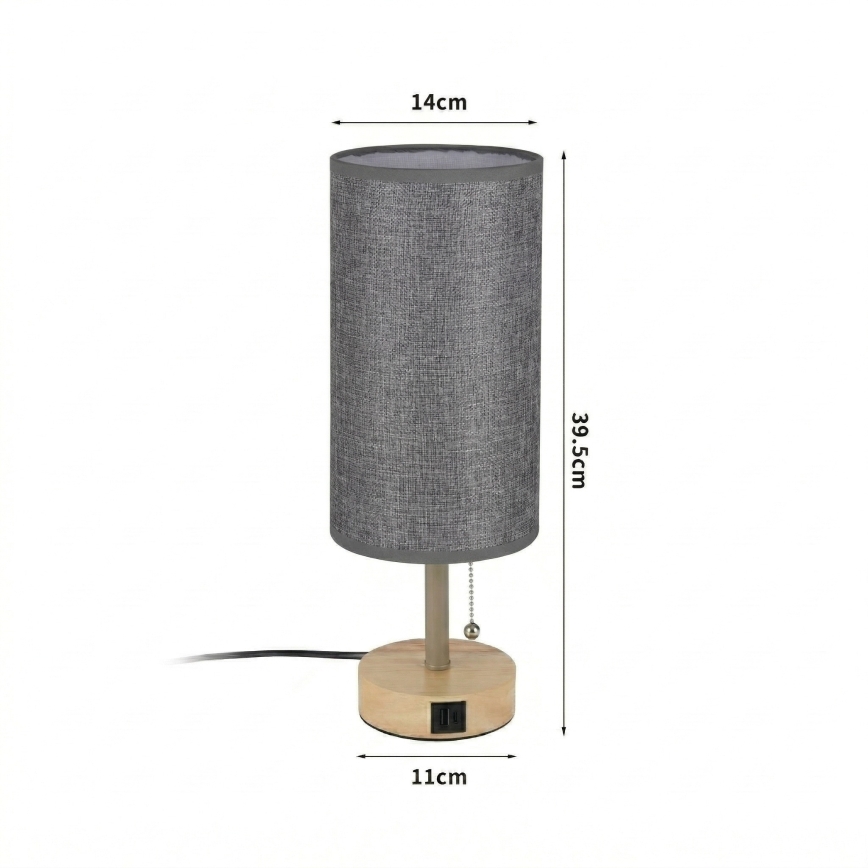 Brilagi - Lampe de table TABLON avec port USB 1xE27/25W/230V chêne/beige/gris