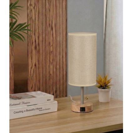 Brilagi - Lampe de table TABLON avec port USB 1xE27/25W/230V chêne/beige