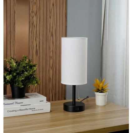 Brilagi - Lampe de table TABLON avec port USB 1xE27/25W/230V noire/blanche