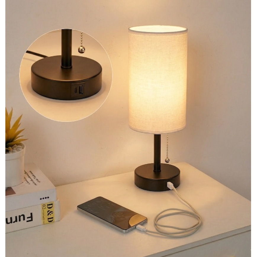 Brilagi - Lampe de table TABLON avec port USB 1xE27/25W/230V noire/blanche