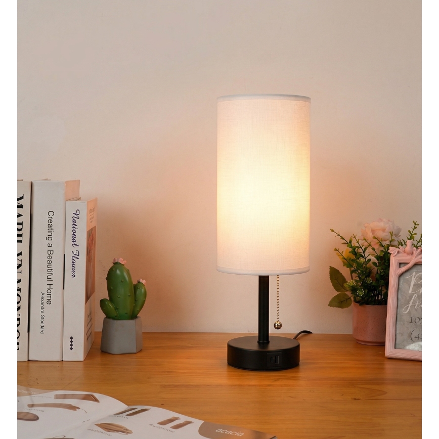 Brilagi - Lampe de table TABLON avec port USB 1xE27/25W/230V noire/blanche