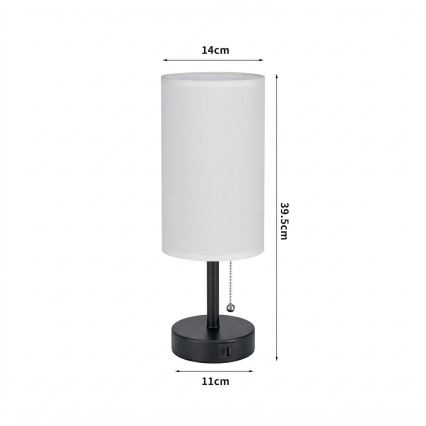 Brilagi - Lampe de table TABLON avec port USB 1xE27/25W/230V noire/blanche