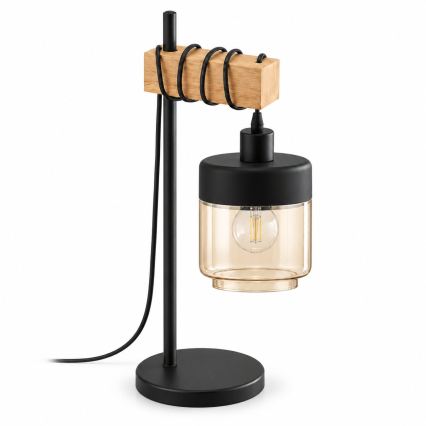 BRILAGI - Lampe de table WOOD GLASS 1xE27/40W/230V marron/noir/beige fumé