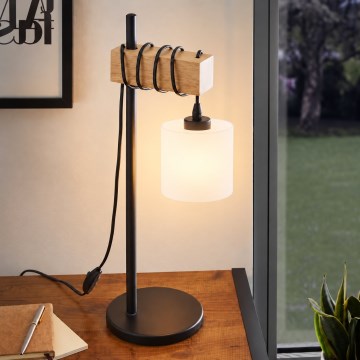 BRILAGI - Lampe de table WOOD GLASS 1xE27/40W/230V marron/noir/blanc