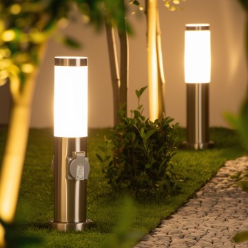 Brilagi - Lampe extérieure avec 2 prises SCHUKO 1xE27/15W/230V 40 cm IP44 chrome mat
