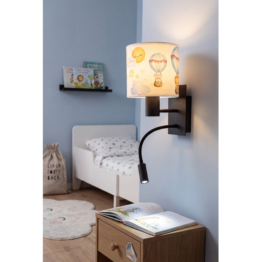 Brilagi - Applique murale flexible LED pour enfants BOBO 1xE27/25W/230V + LED/3W noir/blanc/motifs animaux