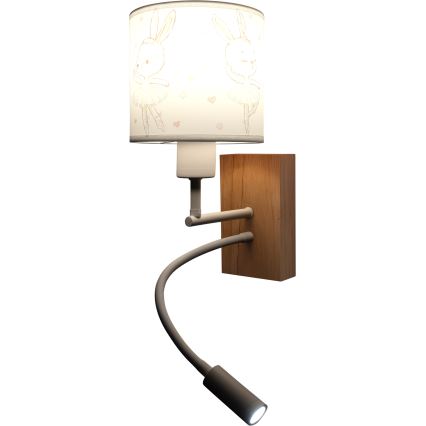 Brilagi - Applique murale LED flexible pour enfants BOBO WOOD 1xE27/25W/230V + LED/3W chêne/blanc/petits lapins