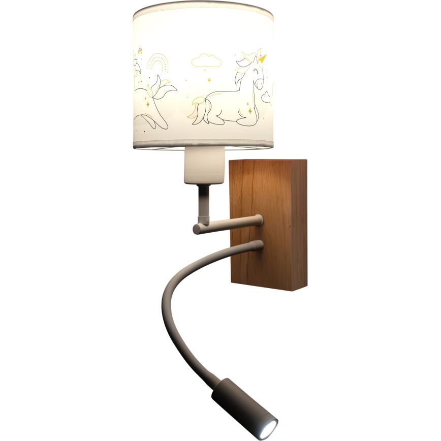 Brilagi - Lampe murale LED flexible pour enfants BOBO WOOD 1xE27/25W/230V + LED/3W chêne/blanc/licornes