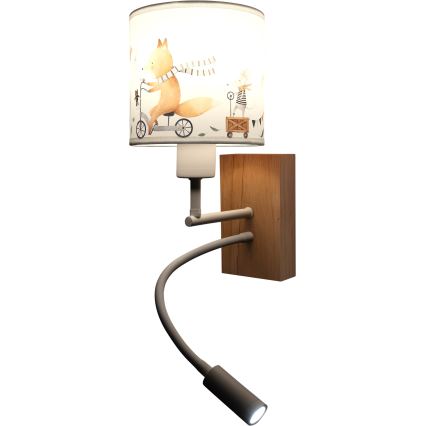 Brilagi - LED Applique murale flexible pour enfants BOBO WOOD 1xE27/25W/230V + LED/3W chêne/blanc/motifs animaux
