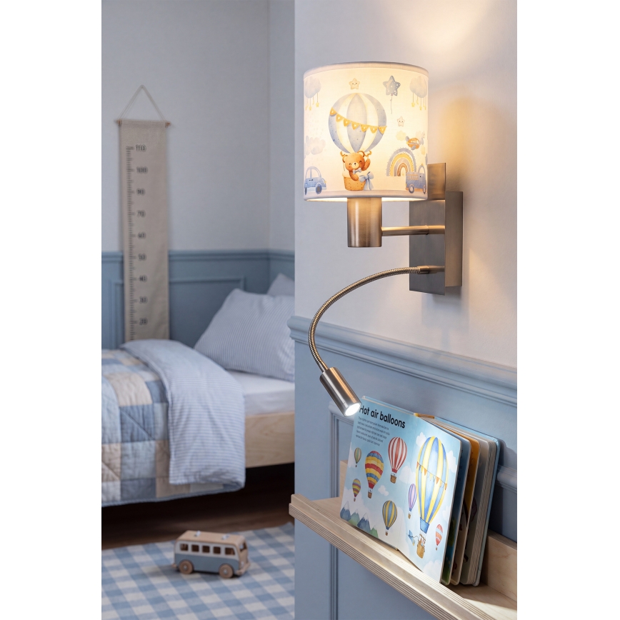Brilagi - Lampe murale LED flexible pour enfants BOBO 1xE27/25W/230V + LED/3W chrome mat/blanc/bleu/oursons
