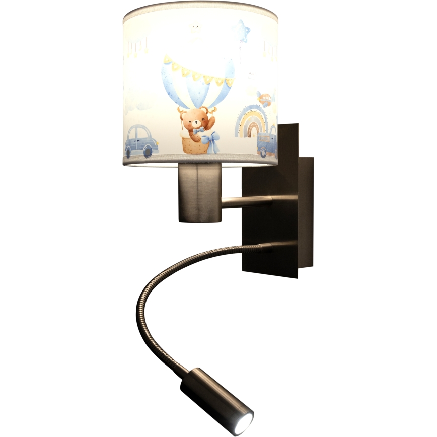Brilagi - Lampe murale LED flexible pour enfants BOBO 1xE27/25W/230V + LED/3W chrome mat/blanc/bleu/oursons
