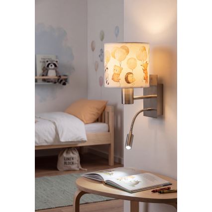 Brilagi - Applique murale flexible LED pour enfants BOBO 1xE27/25W/230V + LED/3W chrome mat/blanc/motifs d'animaux