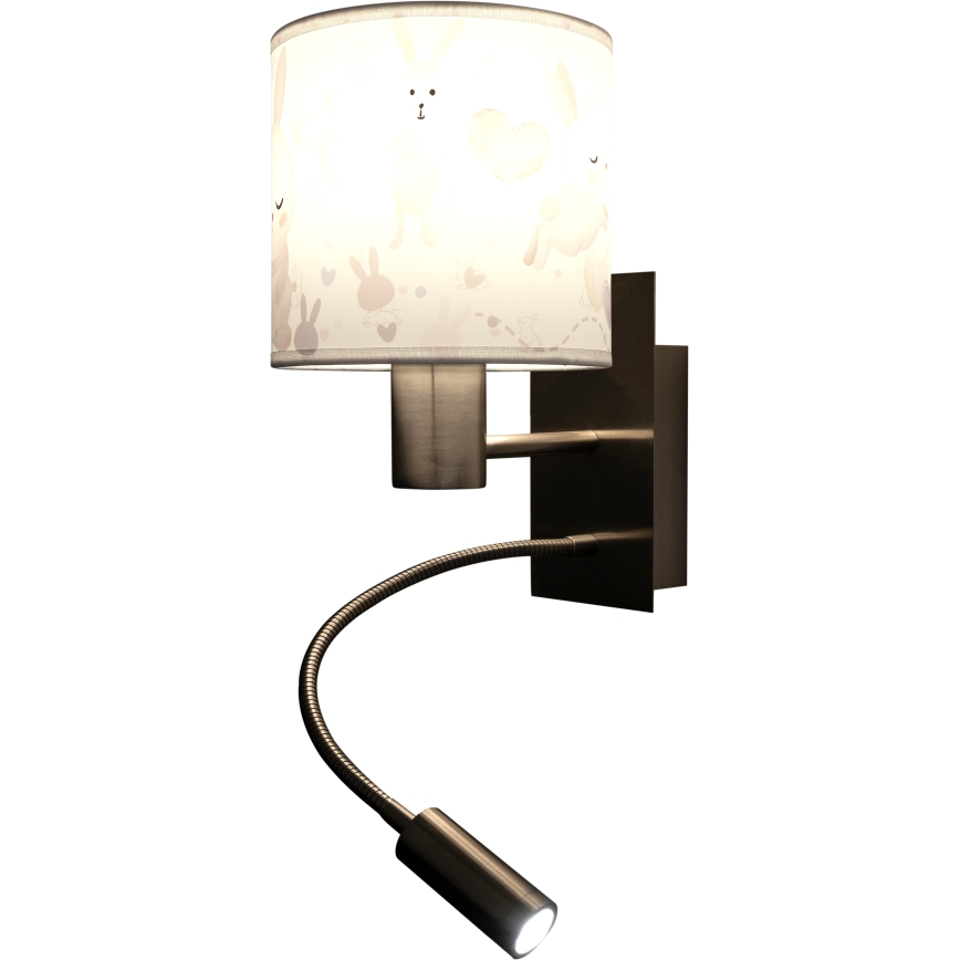 Brilagi - Applique murale LED enfantine flexible BOBO 1xE27/25W/230V + LED/3W chrome mat/blanc/motifs lapins