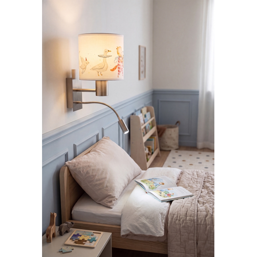 Brilagi - Lampe murale flexible à LED pour enfants BOBO 1xE27/25W/230V + LED/3W chrome mat/blanc/motifs d'animaux