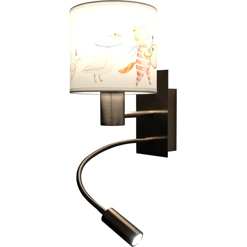 Brilagi - Lampe murale flexible à LED pour enfants BOBO 1xE27/25W/230V + LED/3W chrome mat/blanc/motifs d'animaux