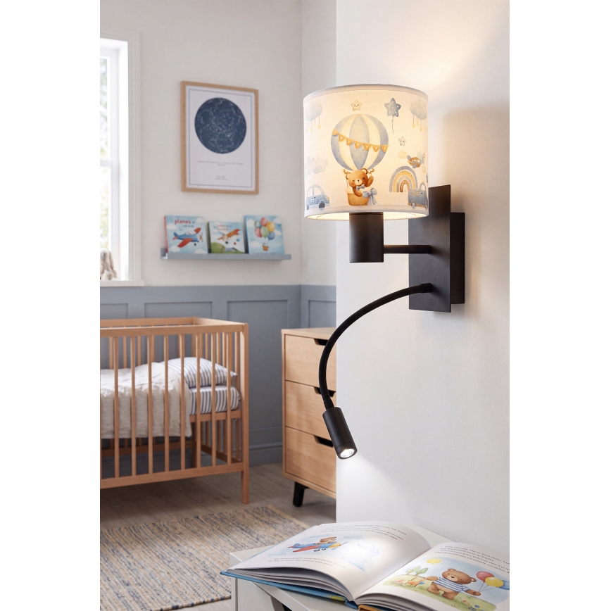 Brilagi - Lampe murale flexible LED pour enfants BOBO 1xE27/25W/230V + LED/3W noire/blanche/bleue/avec motif oursons