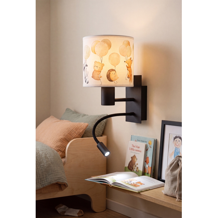 Brilagi - Lampe murale LED flexible pour enfants BOBO 1xE27/25W/230V + LED/3W noir/blanc/motifs animaux