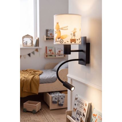 Brilagi - Lampe murale LED flexible pour enfants BOBO 1xE27/25W/230V + LED/3W noir/blanc/motifs animaux