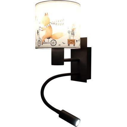 Brilagi - Lampe murale LED flexible pour enfants BOBO 1xE27/25W/230V + LED/3W noir/blanc/motifs animaux
