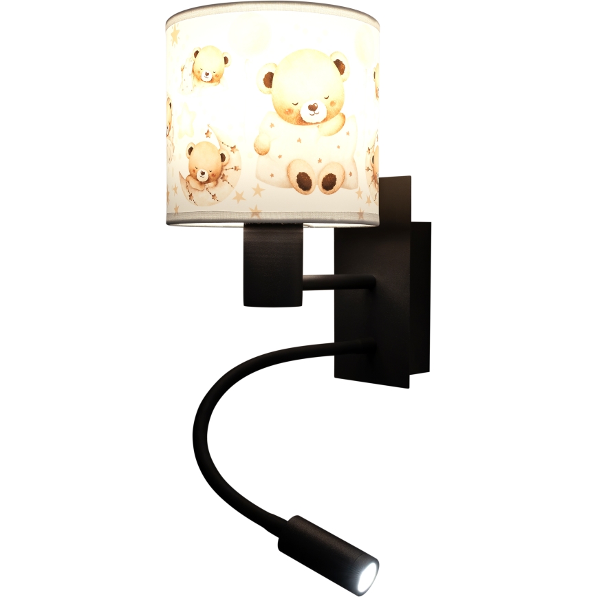 Brilagi - Applique murale LED flexible pour enfants BOBO 1xE27/25W/230V + LED/3W noir/blanc/oursons