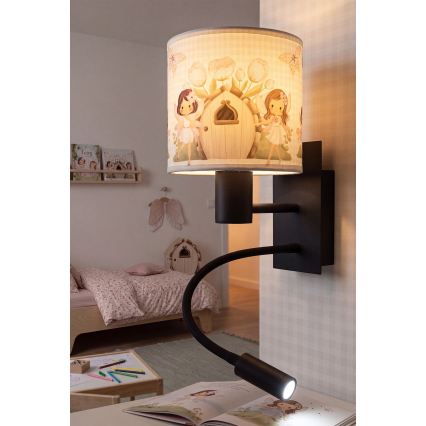 Brilagi - Lampe murale flexible LED pour enfant BOBO 1xE27/25W/230V + LED/3W noire/blanche/rose/avec motif fées