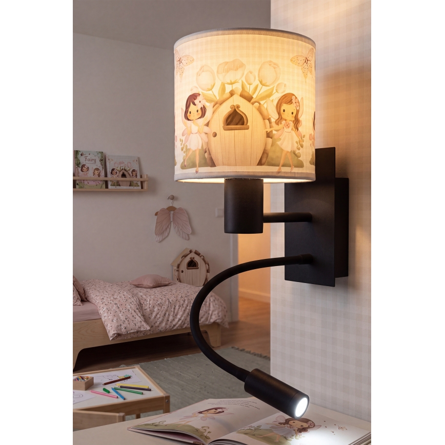Brilagi - Lampe murale flexible LED pour enfant BOBO 1xE27/25W/230V + LED/3W noire/blanche/rose/avec motif fées