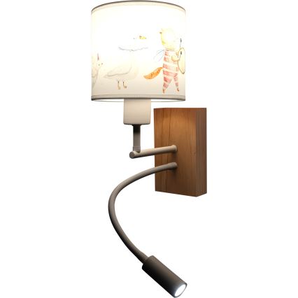 Brilagi - Lampe murale enfant LED flexible BOBO WOOD 1xE27/25W/230V + LED/3W chêne/blanc/motifs d'animaux