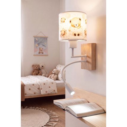 Brilagi - Lampe murale LED orientable pour enfant BOBO WOOD 1xE27/25W/230V + LED/3W chêne/blanc/oursons