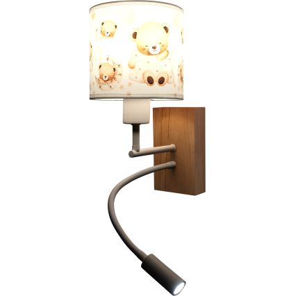 Brilagi - Lampe murale LED orientable pour enfant BOBO WOOD 1xE27/25W/230V + LED/3W chêne/blanc/oursons