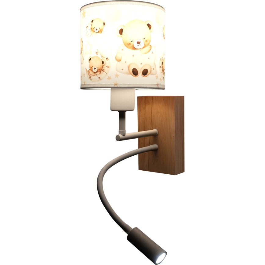Brilagi - Lampe murale LED orientable pour enfant BOBO WOOD 1xE27/25W/230V + LED/3W chêne/blanc/oursons