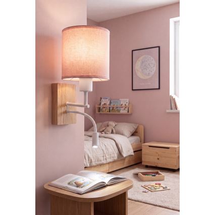 Brilagi - Lampe murale LED flexible BOBO WOOD 1xE27/25W/230V + LED/3W chêne/blanc/rose