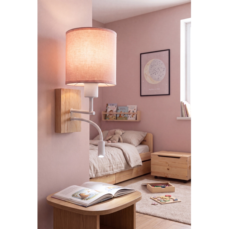 Brilagi - Lampe murale LED flexible BOBO WOOD 1xE27/25W/230V + LED/3W chêne/blanc/rose