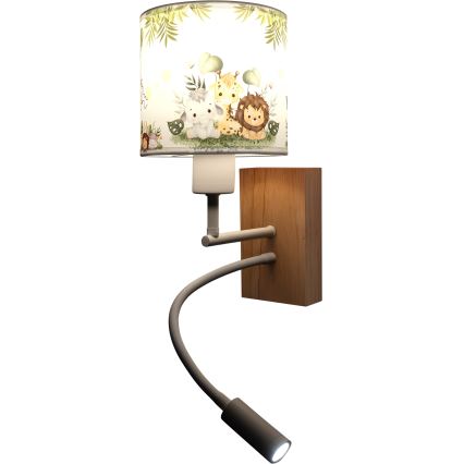 Brilagi - Lampe murale LED flexible pour enfant BOBO WOOD 1xE27/25W/230V + LED/3W chêne/blanc/vert/jungle