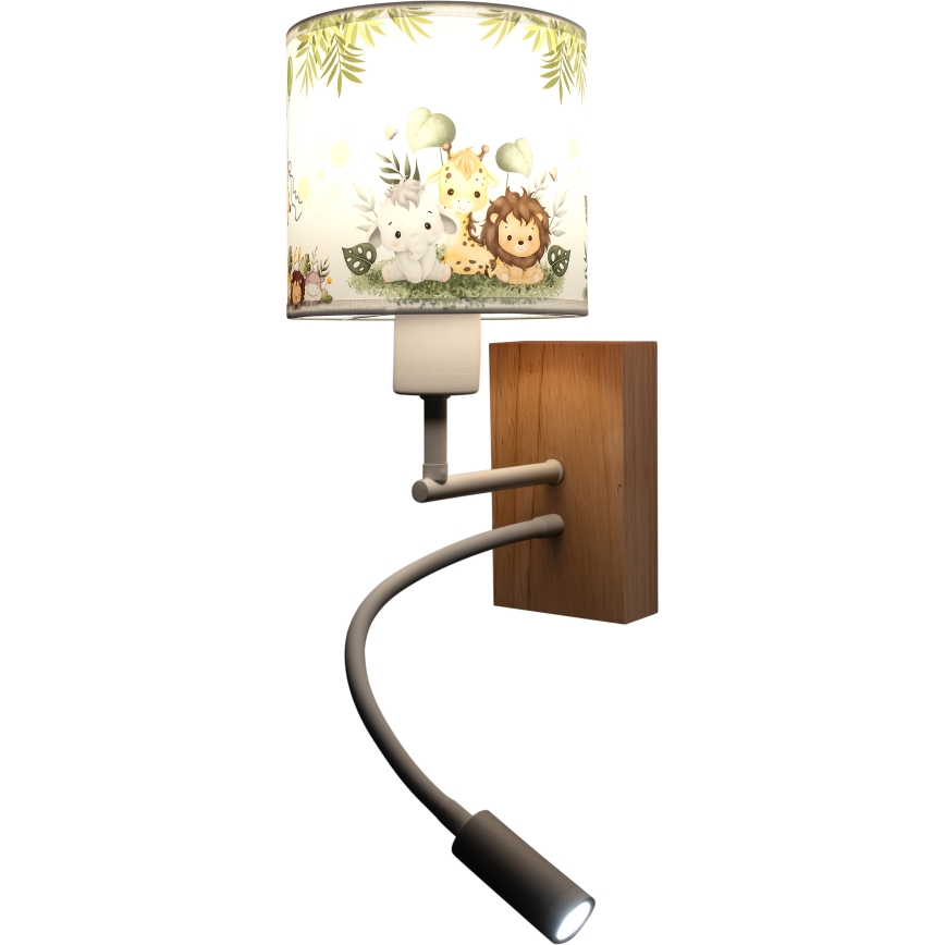 Brilagi - Lampe murale LED flexible pour enfant BOBO WOOD 1xE27/25W/230V + LED/3W chêne/blanc/vert/jungle