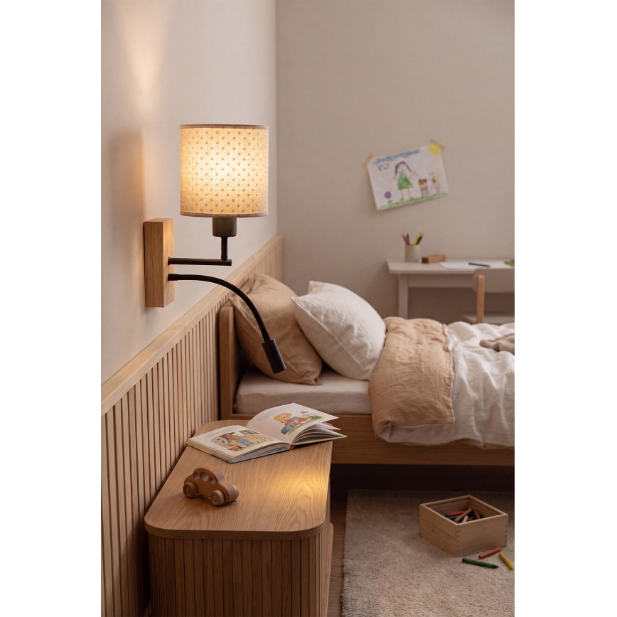 Brilagi - Applique murale LED flexible pour enfants BOBO WOOD 1xE27/25W/230V + LED/3W chêne/noir/beige/à pois