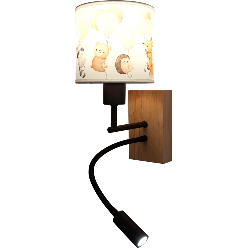 Brilagi - LED Applique murale flexible pour enfants BOBO WOOD 1xE27/25W/230V + LED/3W chêne/noir/blanc/motifs animaux