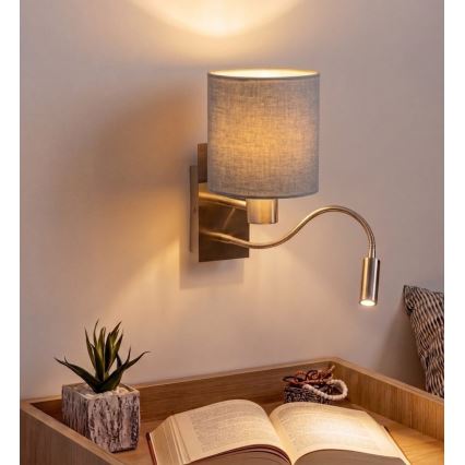 Brilagi - Lampe murale LED flexible NUBILA 1xE27/25W/230V + LED/3W chrome mat/gris clair
