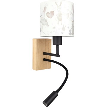 Brilagi - Lampe murale LED flexible pour enfant BOBO WOOD 1xE27/25W/230V + LED/3W chêne/noir/blanc/à motif lapins