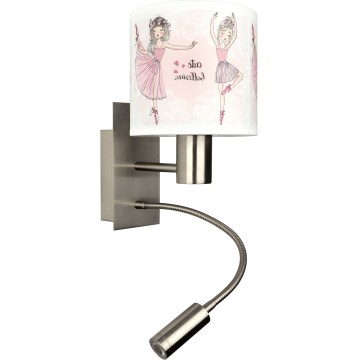 Brilagi - Lampe murale LED flexible pour enfants BOBO 1xE27/25W/230V + LED/3W chrome mat/blanc/rose/motif chaussons de ballet