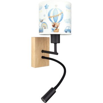 Brilagi - Lampe murale LED flexible pour enfants BOBO WOOD 1xE27/25W/230V + LED/3W chêne/noir/blanc/bleu/oursons