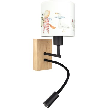 Brilagi - Lampe murale LED flexible pour enfants BOBO WOOD 1xE27/25W/230V + LED 3W, chêne/noir/blanc/motifs animaux