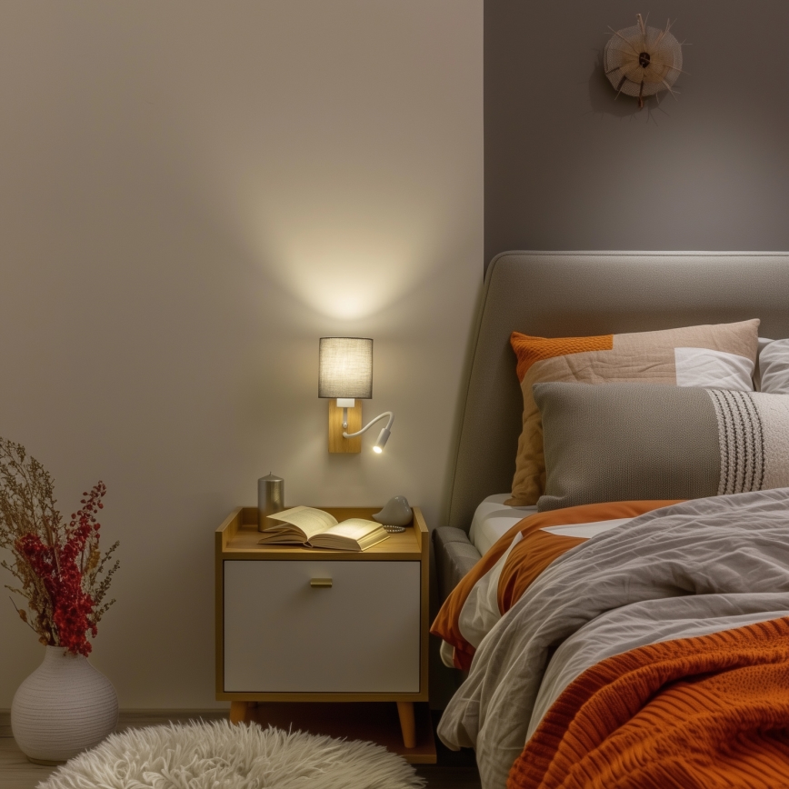 Brilagi - Applique murale LED flexible NUBILA WOOD 1xE27/25W/230V + LED/3W chêne/anthracite