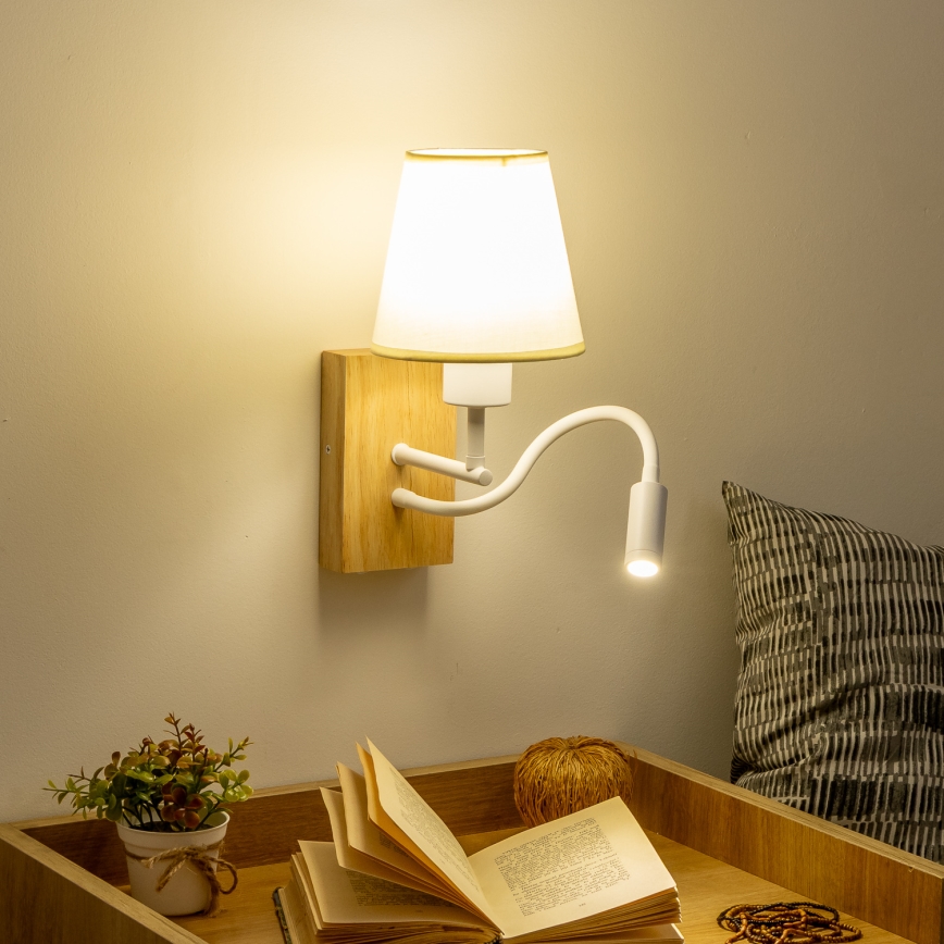 Brilagi - Applique murale LED flexible NUBILA WOOD 1xE27/25W/230V + LED/3W chêne/crème