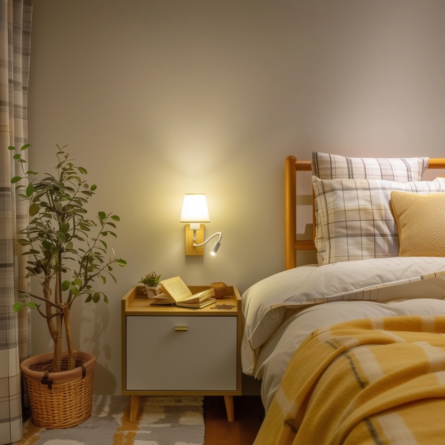 Brilagi - Applique murale LED flexible NUBILA WOOD 1xE27/25W/230V + LED/3W chêne/crème