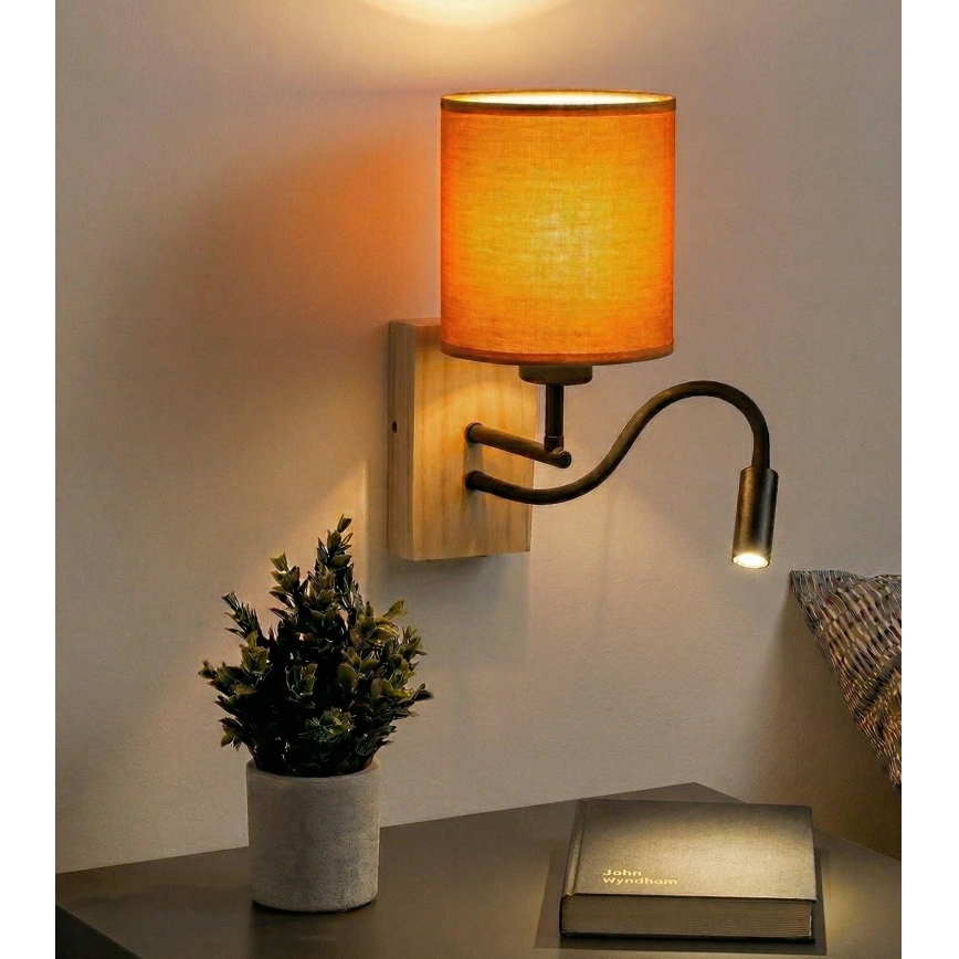 Brilagi - Lampe murale LED flexible NUBILA WOOD 1xE27/25W/230V + LED/3W chêne/noir/orange